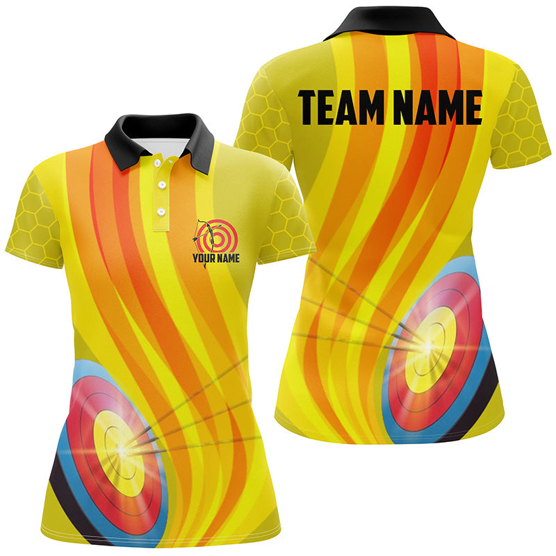 Personalized Light Arrows 3D Target Archery Polo Shirts For Women, Custom Yellow Archery Shirts VHM0669