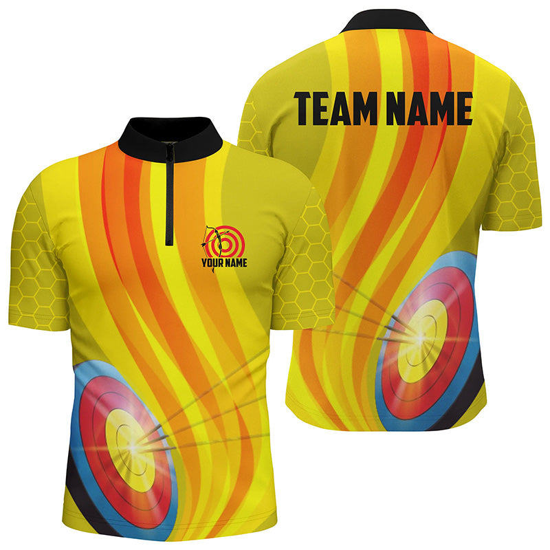 Personalized Light Arrows 3D Target Archery Quarter-Zip Shirts For Men Custom Yellow Archery Shirts VHM0669