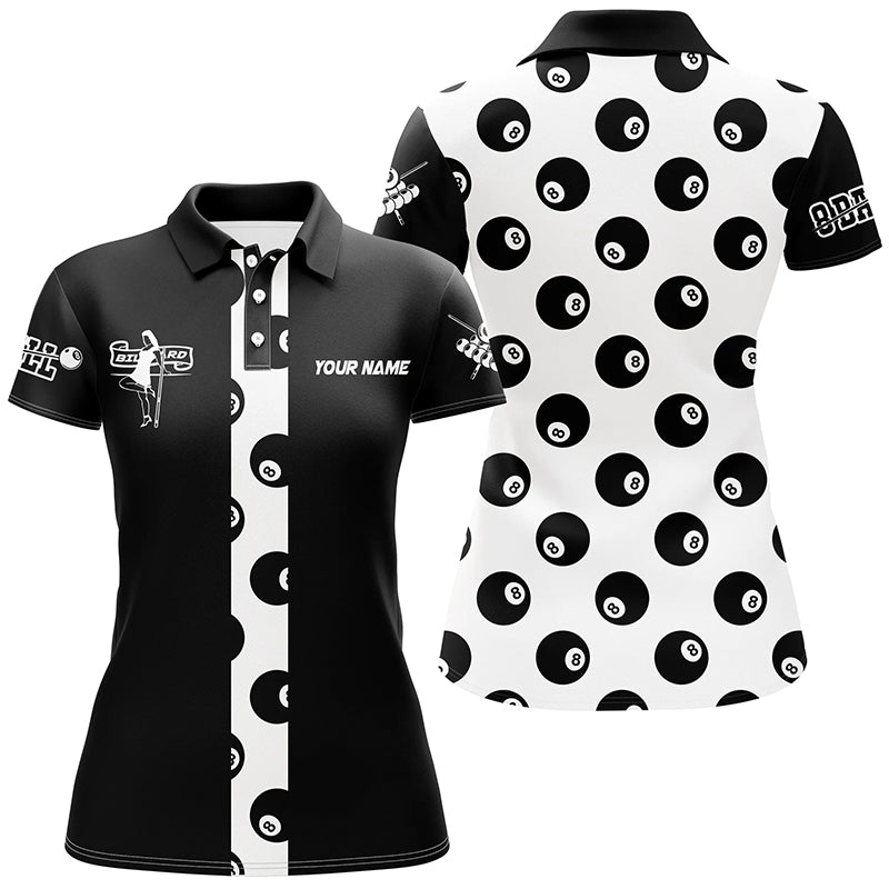 Personalized 8 Ball Pool Pattern Black White Billiard 3D Polo Shirts For Women, Billiard Jerseys VHM0485