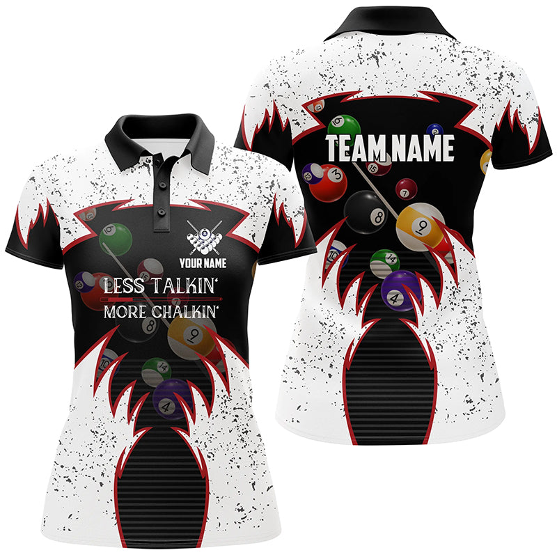 Personalized Billiard Balls White Polo Shirts For Women, Less Talkin More Chalkin Billiard Jerseys VHM0498