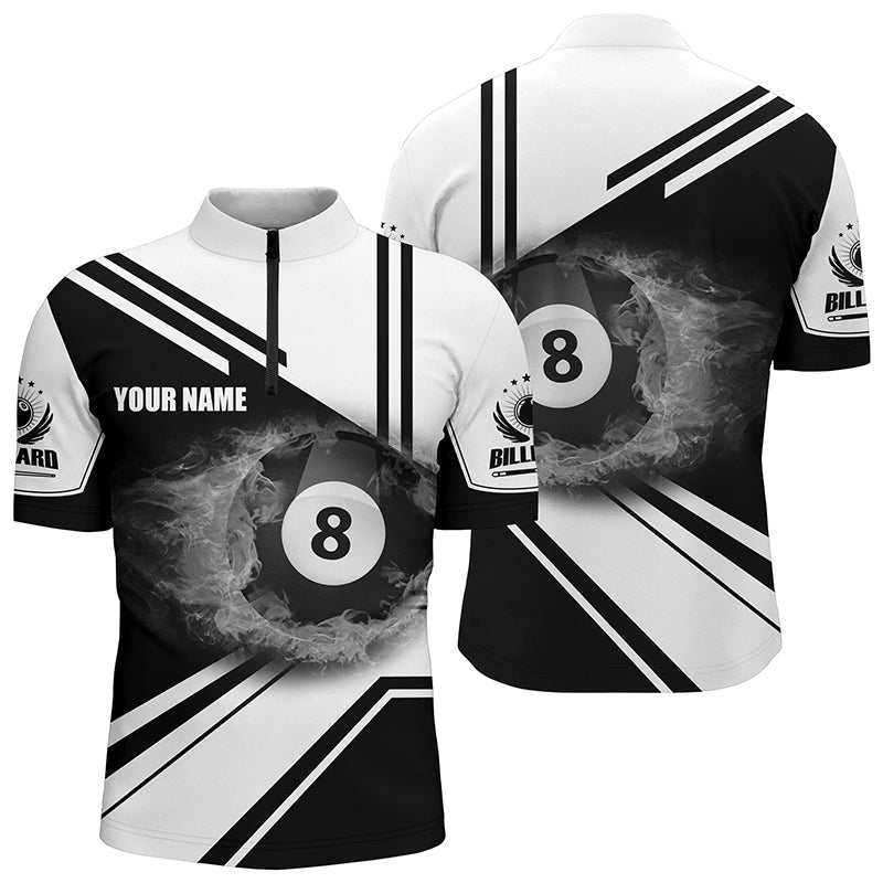 Personalized Billiard Black 8 Ball Flame Billiard Polo & Quarter Zip Shirts For Men VHM0012