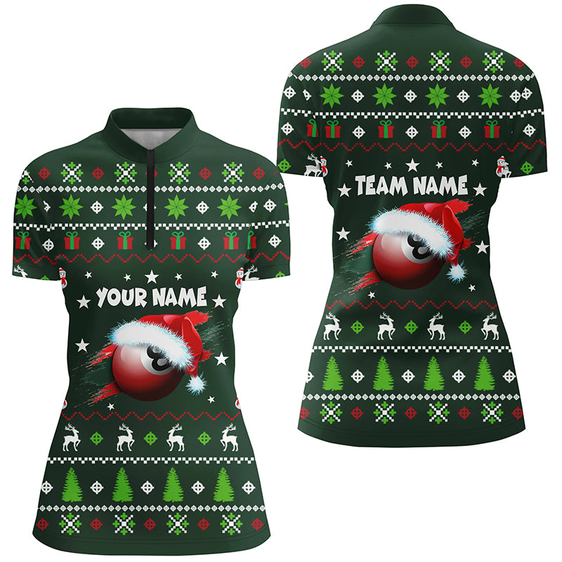Personalized Green Christmas 8 Ball Billiard Quarter-Zip Shirts For Women Christmas Billiards Jerseys VHM0628