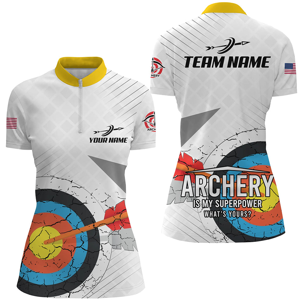 Personalized Retro 3D Target Archery Quarter-Zip Shirts For Women Custom US Flag Archery Team Shirts VHM0635