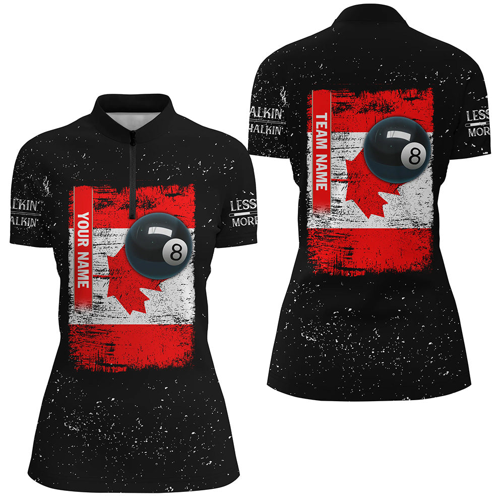 Personalized Canadian Flag Patriotic 8 Ball Billiard Quarter-Zip Shirts For Women, Billiard Jerseys VHM0646