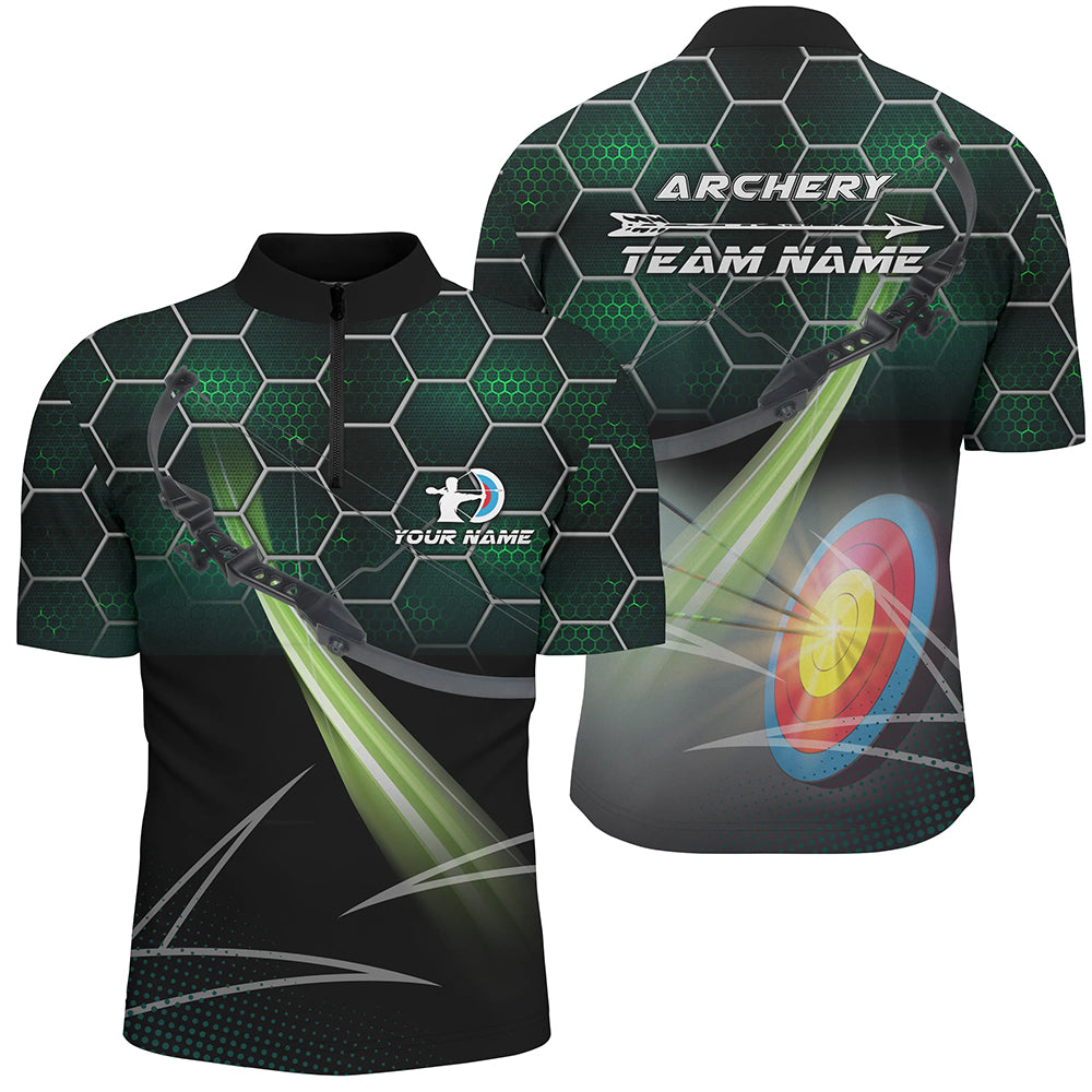 Personalized Green 3D Target Archery Quarter-Zip Shirts For Men, Custom Arrow Archery Team Shirts VHM0667