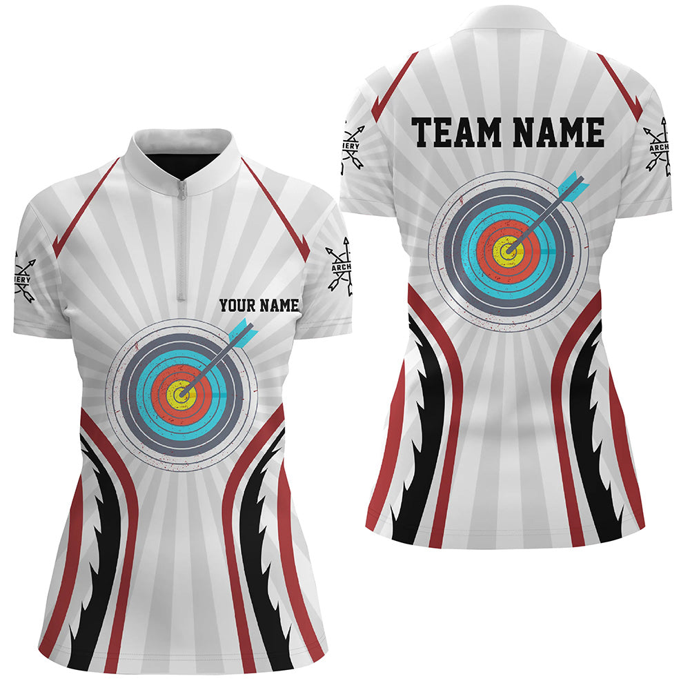 Personalized Retro Red Targets Archery Quarter-Zip Shirts For Women, Arrows Archery Team Jerseys VHM0562