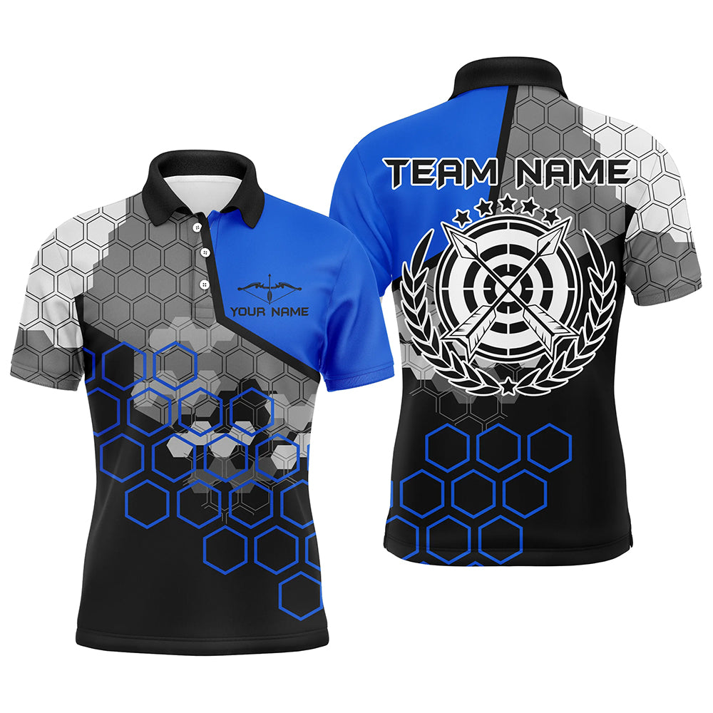 Personalized Blue Black 3D Target Archery Polo Shirts For Men Custom Bow And Arrow Archery Jerseys VHM0568