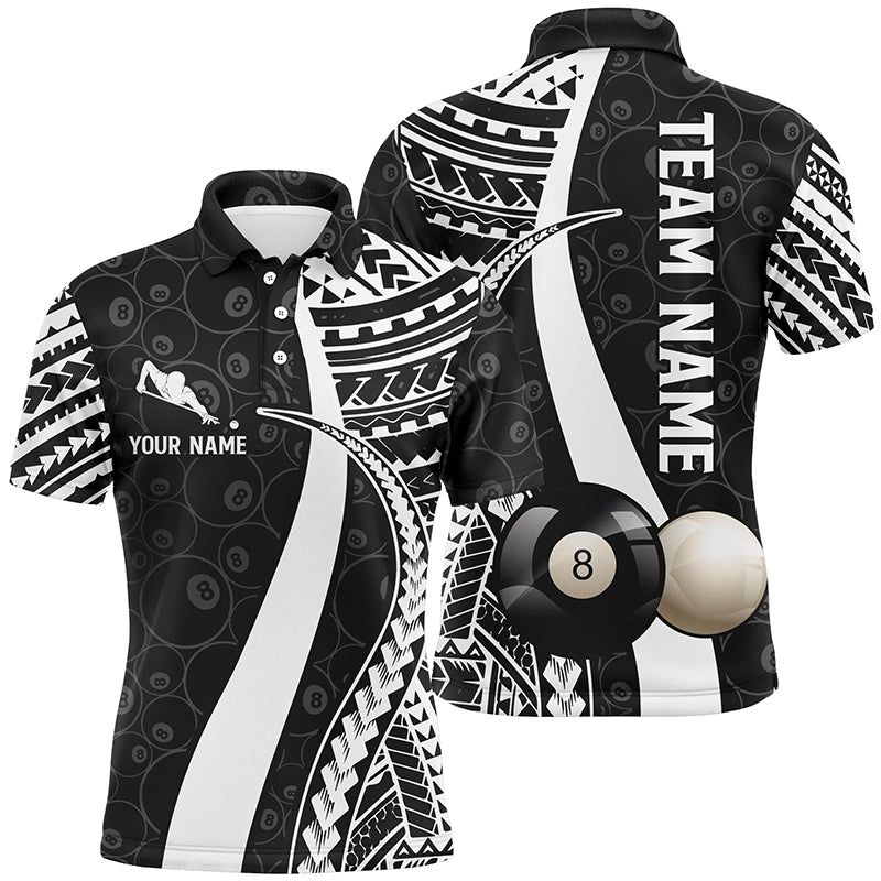 BW Tribal Custom Billiard 3D Polo Shirts For Men, Personalized 8 Ball Pattern Billiards Jerseys VHM0449