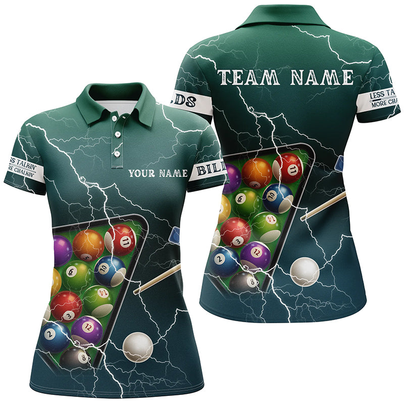 Personalized Thunder Lightning Green Version Billiard Polo Shirts For Women, Billiard Balls Shirts VHM0684