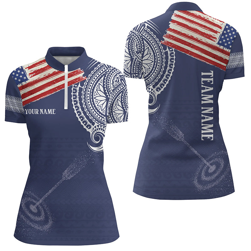 Personalized US Flag Tribal Pattern Archery Quarter-Zip Shirts For Women, 3D Target Archery Shirts VHM0688