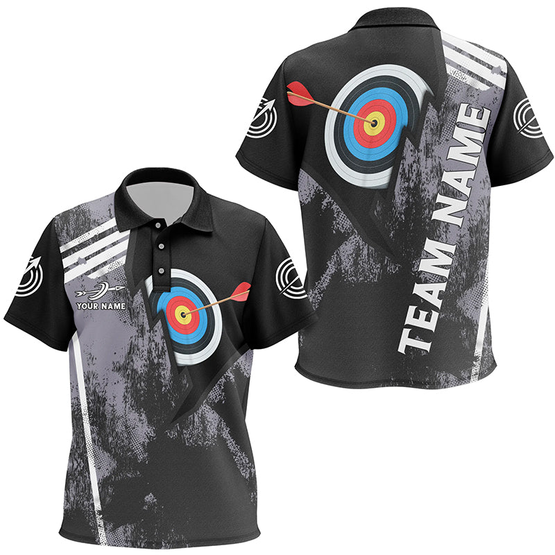 Personalized 3D Target Archery Polo Shirts For Kids, Custom Arrow Archery Paint Black Jerseys VHM0576
