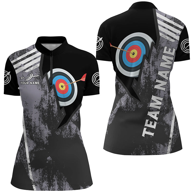 Personalized 3D Target Archery Quarter-Zip Shirts For Women, Custom Arrow Archery Paint Black Jerseys VHM0576