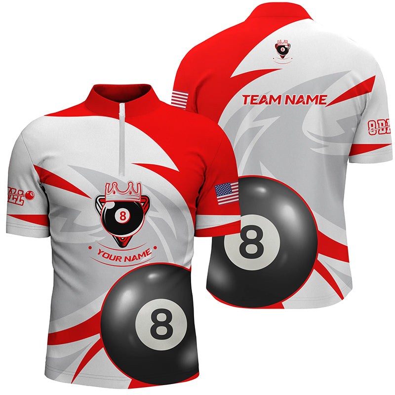 Personalized US Flag 8 Ball Red White Billiard Quarter-Zip Shirts For Men, Billiards Team Shirts VHM0590