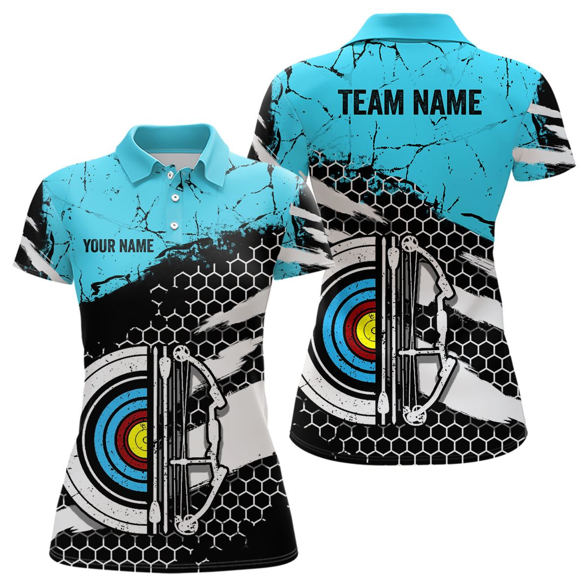 Personalized Retro Blue Black Target Archery Polo Shirts For Women, Custom Archery Team Shirts VHM0642