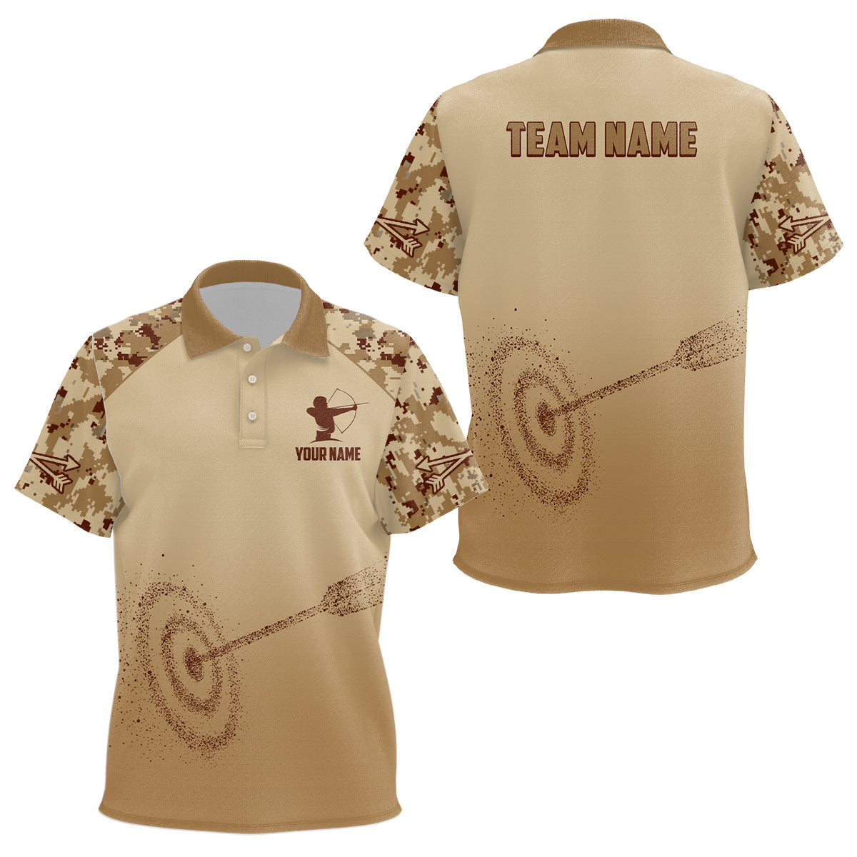Personalized Light Brown Camo 3D Target Archery Polo Shirts For Kids, Custom Archery Team Shirts VHM0687