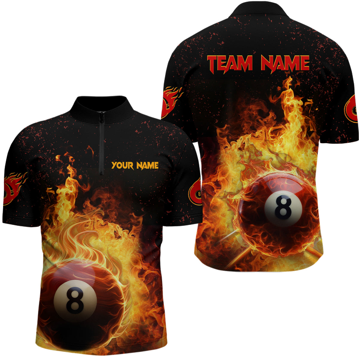 Personalized Fire 8 Ball Pool Black Billiard 3D Quarter-Zip Shirts For Men, Billiard Team Shirts VHM0504
