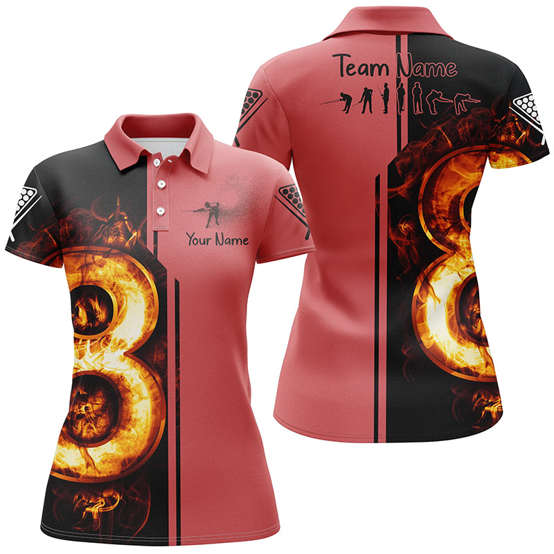 Personalized Red Fire 8 Pool Ball 3D Polo Shirts For Women, Unique Gifts For Billiard Players TDM0075