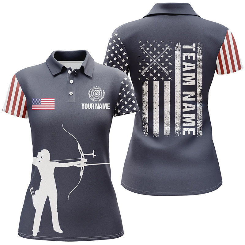 Personalized US Archery Silhouette Archers Women Polo Shirts Custom Patriotic Archery Team Shirts TDM0464