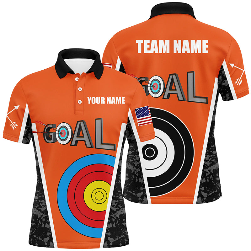 Personalized Name Orange Archery Goal Men Polo Shirts Custom 3d Archery Target Jerseys Shirts TDM0488