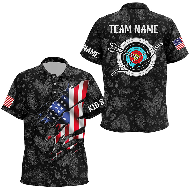 Personalized Christmas USA Flag Archery Kid Polo Shirts Custom Merry Christmas Shirts For Archer TDM0497