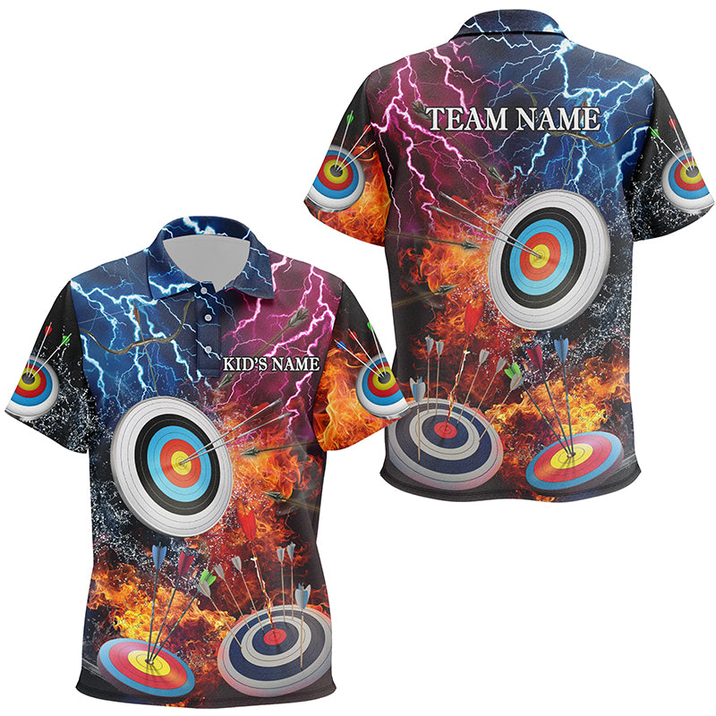 Archery Target In Water Fire Personalized Name Kid Polo Shirts Custom Archery Gifts For Archer TDM0508