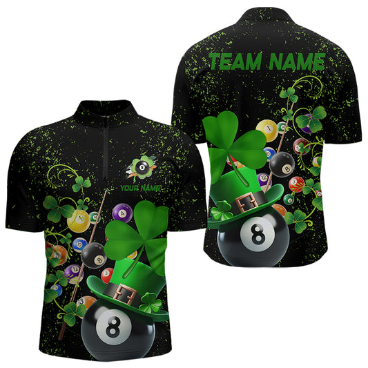 Black Grunge Billiard Balls Luckiest Shamrock Men Pool Shirt Custom Patrick Day Billiard Team Jersey TDM3390