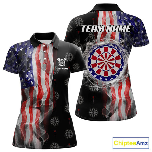 Personalized American Flag Smoke Darts Shirt For Women, Patriotic Darts Jersey Team Polo & 1/4 Zip TDM5680