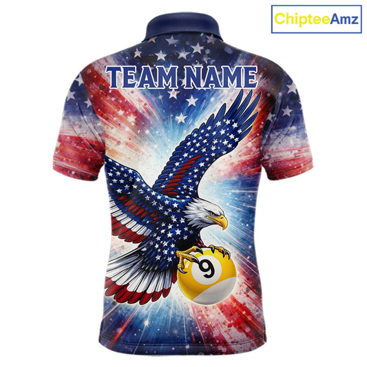Custom 9 Ball American Flag Eagle Billiard Shirt For Men, Patriotic Pool Team Jersey Polo, 1/4 Zip TDM6282