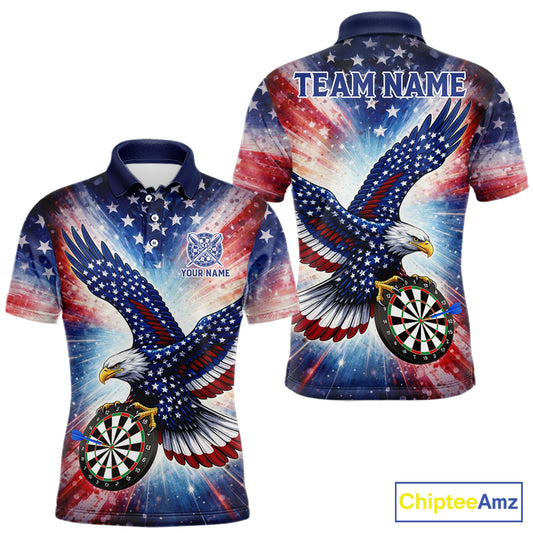 Personalized American Flag Eagle Darts Shirt For Men, Patriotic Darts Team Jersey Polo & 1/4 Zip TDM6283