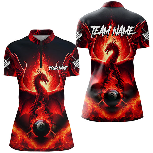 Personalized Red Dragon 8 Ball Pool Fire Flame Women Billiard Shirts Team League Billiard Jerseys TDM2180