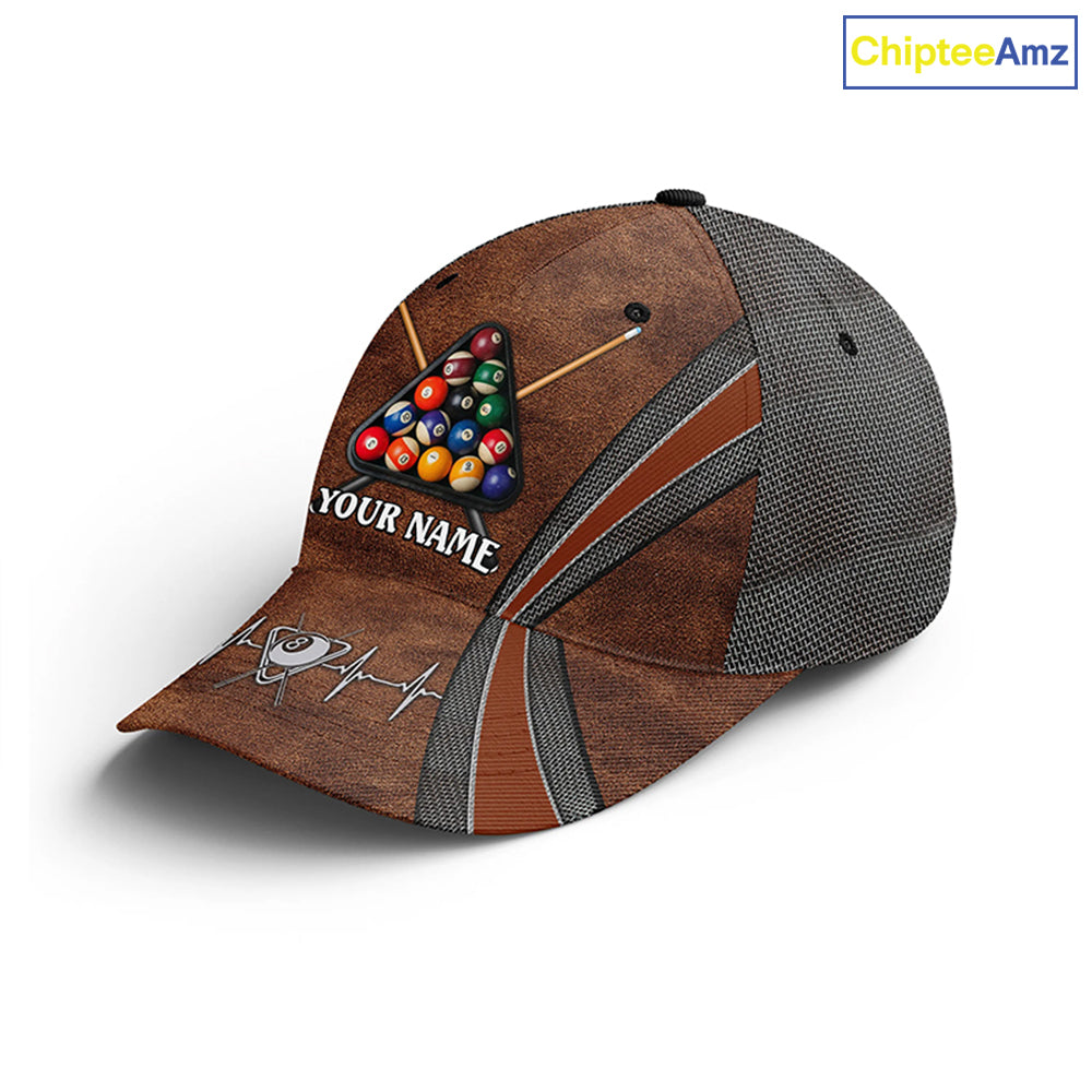 Custom Name Brown Pool Billiards Hats For Men Women, Adjustable 3D Printed Billiard Classic Caps TDM0322