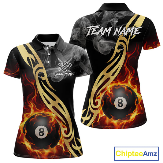 8 Ball Pool Fire Flame Smoke Tribal Billiard Shirt For Women Custom Billiard Team Jersey |Black TDM5399