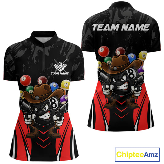Black And Red Funny 8 Ball Billiard Shirt For Women Custom Pool Team Shirts, Billiard Jersey Outfit TDM5406