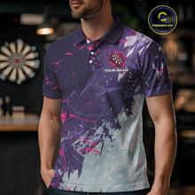 Load image into Gallery viewer, Pink And Purple Grunge Darts Polo & Quarter Zip Custom Darts Shirt For Men, Darts Team Jersey TDM4978