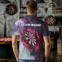 Load image into Gallery viewer, Pink And Purple Grunge Darts Polo & Quarter Zip Custom Darts Shirt For Men, Darts Team Jersey TDM4978