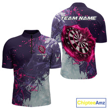 Load image into Gallery viewer, Pink And Purple Grunge Darts Polo & Quarter Zip Custom Darts Shirt For Men, Darts Team Jersey TDM4978