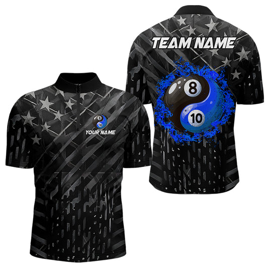 Black US Flag Ying And Yang 8 Ball & 10 Ball Custom Billiard Shirts For Men Funny Billiard Jerseys TDM3540