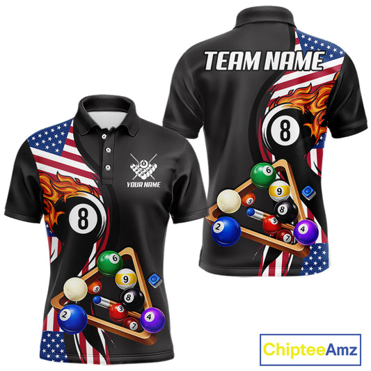 Personalized American Flag Pool Balls Billiard Shirt For Men, 8 Ball Jersey Team Polo & 1/4 Zip TDM6050
