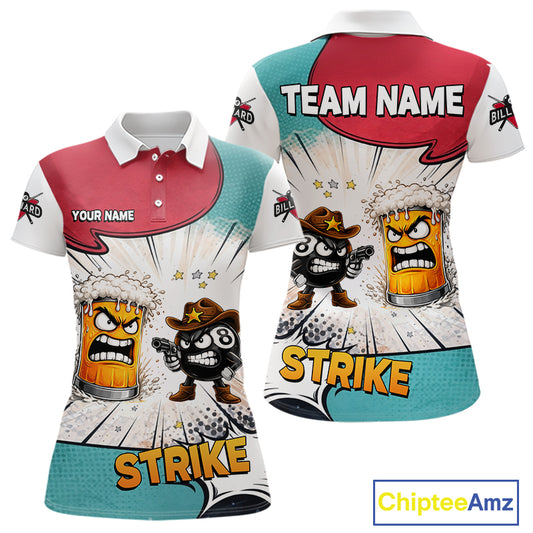 Funny Beer 8 Ball Billiard Shirt For Women Custom Pool Team Jersey Polo & 1/4 Zip, Billiard Outfit TDM6053