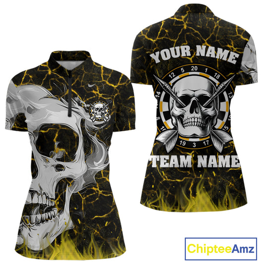 Personalized Yellow 3D Fire Crack Skull Dart Shirts Custom Scary Dart Shirts For Women Dart Jersey TDM4761