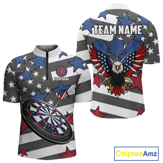Patriotic American Flag Eagle Dart Shirts For Men Custom Darts Jerseys Team Polo & 1/4 Zip TDM3883