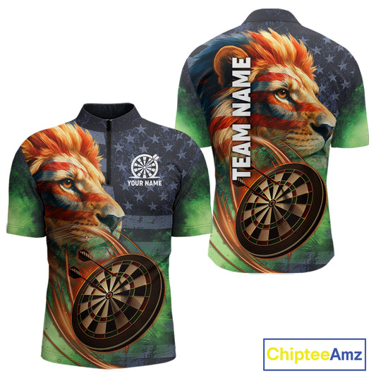 Personalized American Flag Lion Dart Shirts For Men Custom Grunge Patriotic Darts Team Jerseys TDM4170