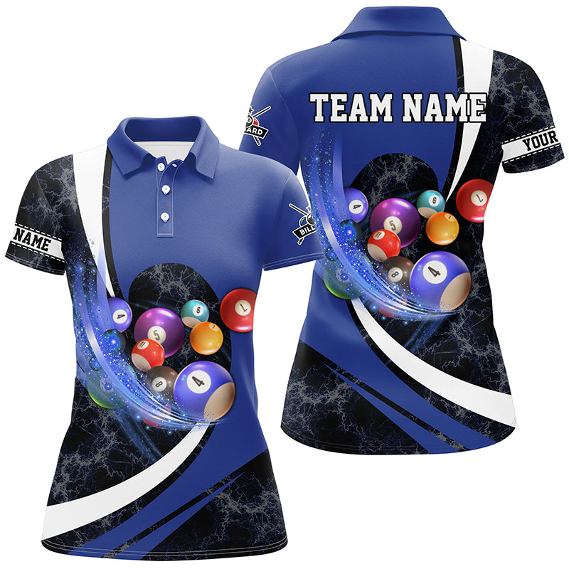 Customized Black Blue Billiard Balls 3D Polo Shirts For Women Best Custom Billiard Team Jersey TDM0347