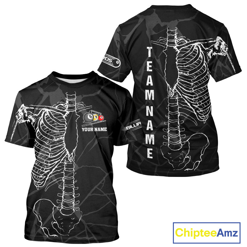 White Skeleton Custom Billiard T-Shirt For Men, Funny Pool Team Shirts, Billiard Gifts TDM2723