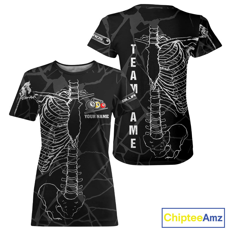White Skeleton Custom Billiard T-Shirt For Women, Funny Pool Team Shirts, Billiard Gifts TDM2723