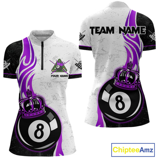 8 Ball Pool Crown Billiard Shirt For Women Custom Pool Jersey Billiard Team Shirt |Purple TDM4181