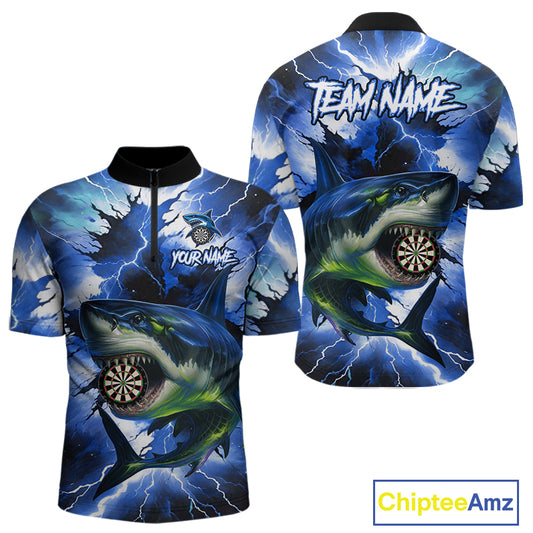 Thunder Lightning Storm Shark Darts Shirt For Men Custom Blue Darts Team Jersey Polo & Quarter Zip TDM4569