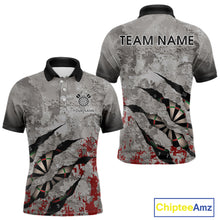 Load image into Gallery viewer, Custom Red And Grey Grunge Darts Shirt For Men, Personalized Darts Jersey Team Polo & 1/4 Zip TDM4995