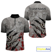 Load image into Gallery viewer, Custom Red And Grey Grunge Darts Shirt For Men, Personalized Darts Jersey Team Polo & 1/4 Zip TDM4995