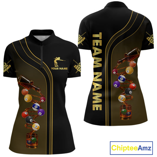 Funny DNA Wine Billiard Shirt For Women Custom Pool Team Shirts, Billiard Jersey Polo & Zip |Yellow TDM5193